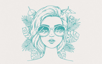 Trendy Woman PNG, Cool Girl with Sunglasses and Tropical Leaves Clipart, Aesthetic Sublimation