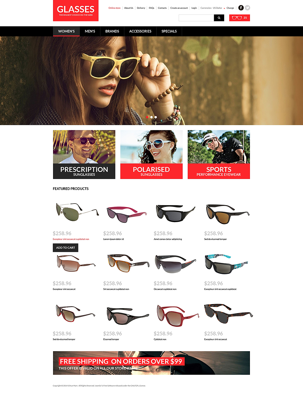 Eye Glasses VirtueMart Template New Screenshots BIG