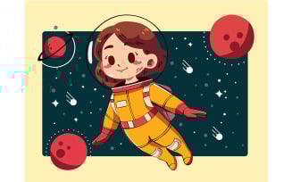 Cute Cartoon Astronaut Character in Space