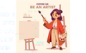 Female Artist Character with Paint Palette