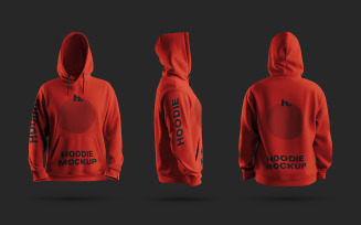 Hoodie Mockup PSD - Realistic 3 Views of Hoodie on the Editable Background vol001
