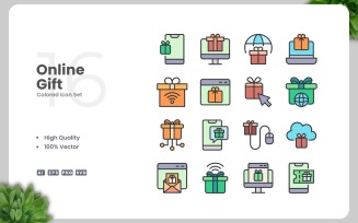 16 Online Gift Colored Icons Set