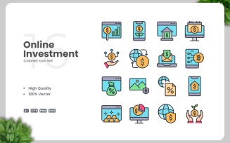 16 Online Investment Colored Icons Set