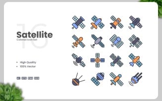 16 Satellite Colored Icons Set