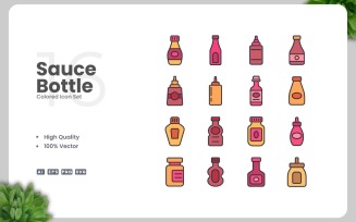 16 Sauce Bottle Colored Icons Set