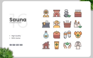 16 Sauna Colored Icons Set