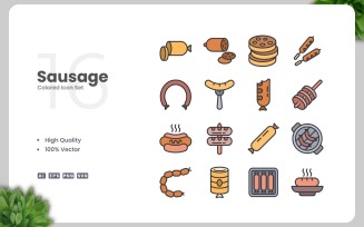 16 Sausage Colored Icons Set
