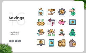 16 Savings Colored Icons Set