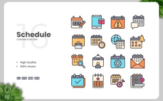 16 Schedule Colored Icons Set
