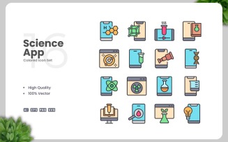 16 Science App Colored Icons Set