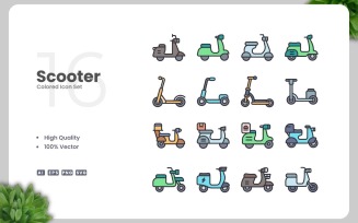 16 Scooter Colored Icons Set