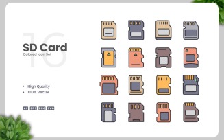 16 SD Card Colored Icons Set