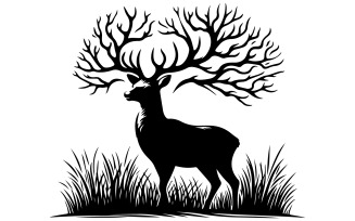 deer silhouette vector art illustration with background
