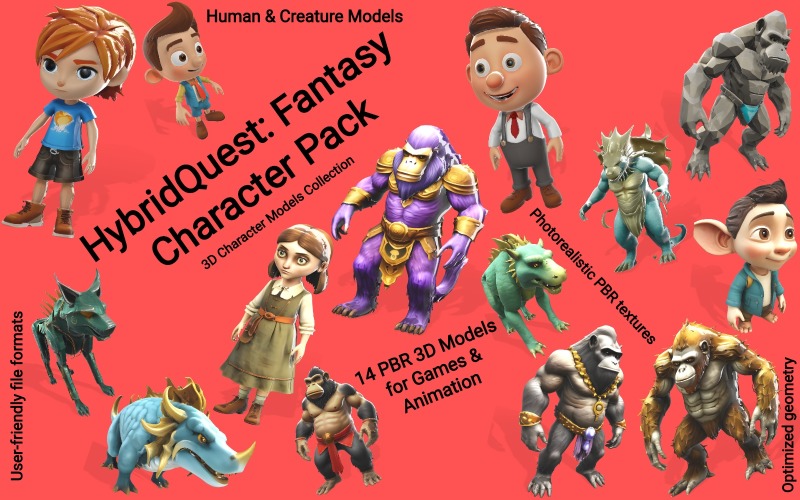 HybridQuest: Fantasy Character Pack Free 3D Model