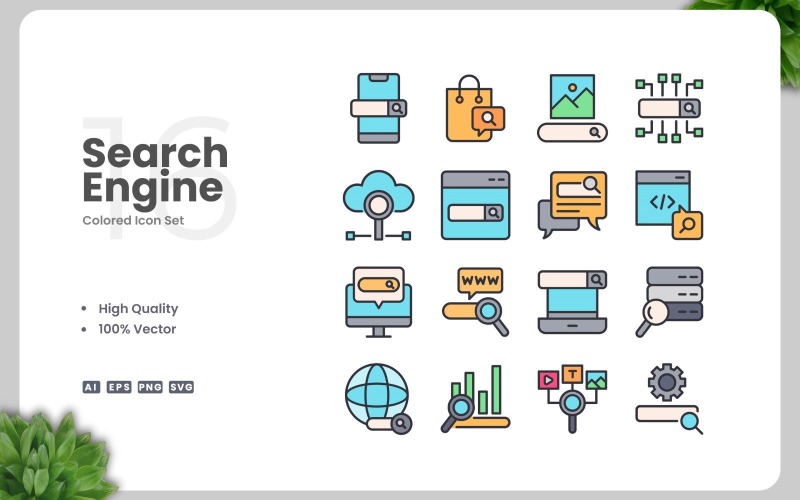 16 Search Engine Colored Icons Set Icon Set