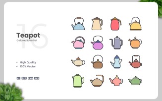 16 Teapot Colored Icons Set