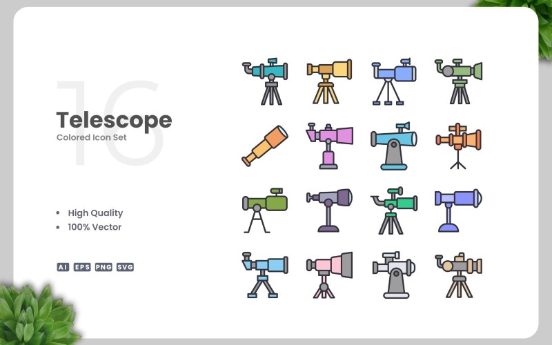 16 Telescope Colored Icons Set Icon Set