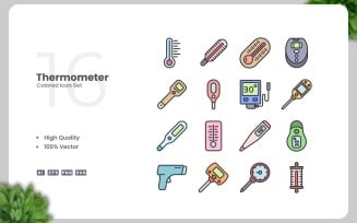 16 Thermometer Colored Icons Set