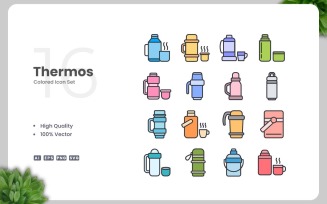 16 Thermos Colored Icons Set