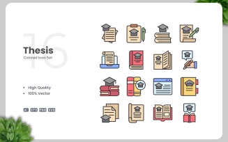 16 Thesis Colored Icons Set