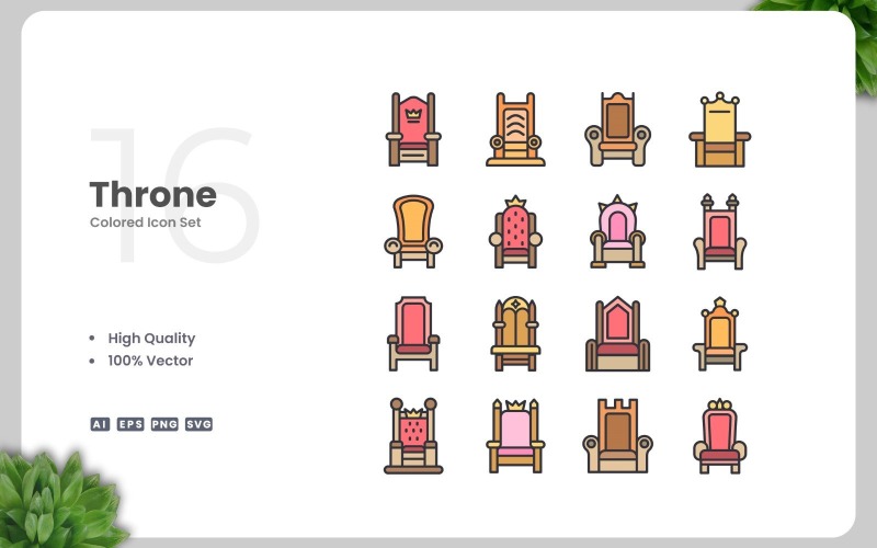 16 Throne Colored Icons Set Icon Set