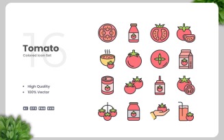 16 Tomato Colored Icons Set