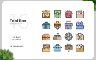 16 Tool Box Colored Icons Set