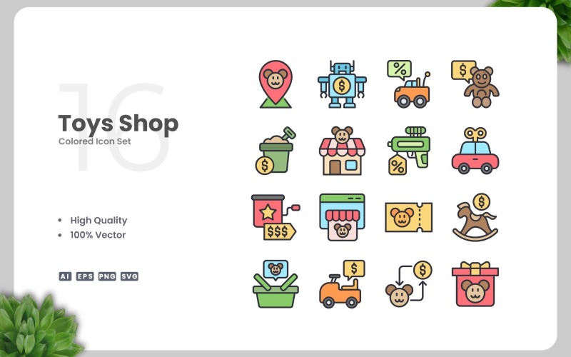 16 Toys Shop Colored Icons Set Icon Set