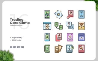 16 Trading Card Game Colored Icons Set