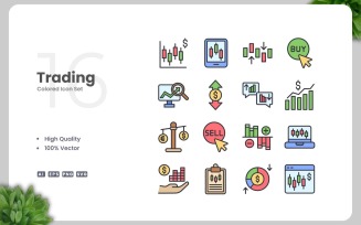 16 Trading Colored Icons Set
