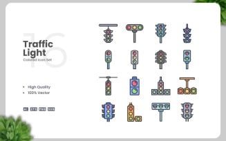 16 Traffic Light Colored Icons Set