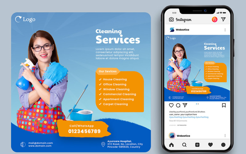 Free Cleaning Service Poster Social Media Template