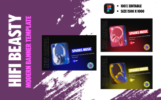 HiFi Beasty - Website landscape modern banner template design
