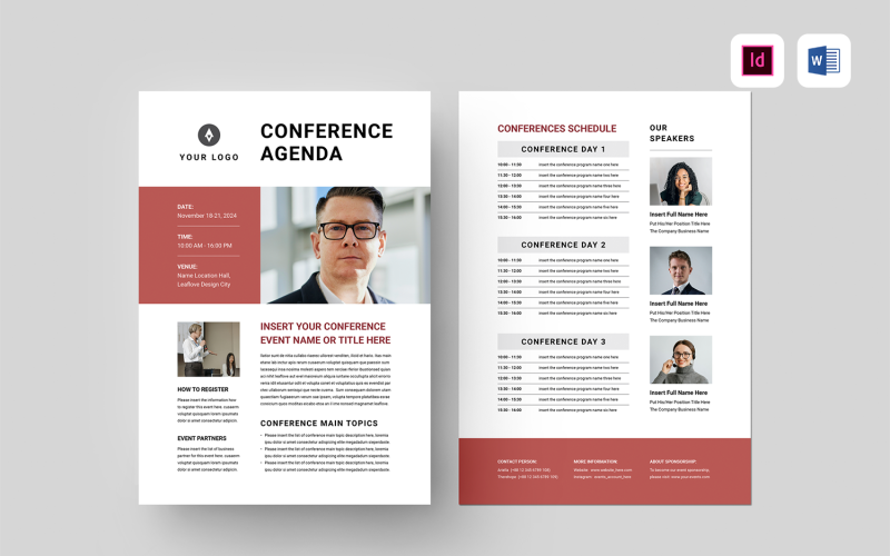 Event Conference Agenda | Microsoft Word & Adobe Indesign Corporate Identity