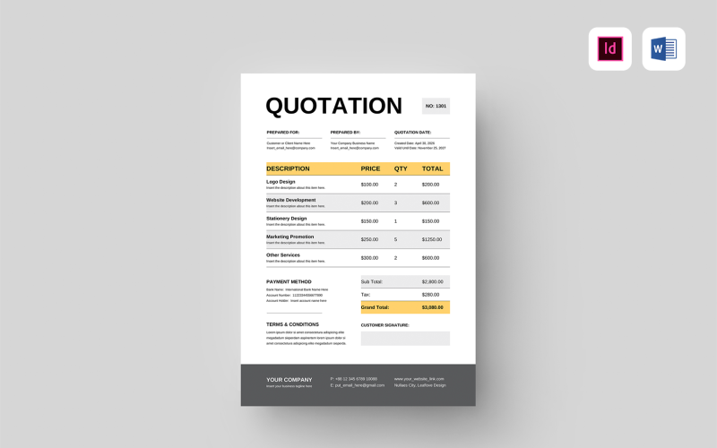 Quotation Template | Microsoft Word & Adobe Indesign Corporate Identity