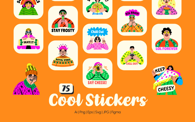 Modern Cool Stickers Icon Set