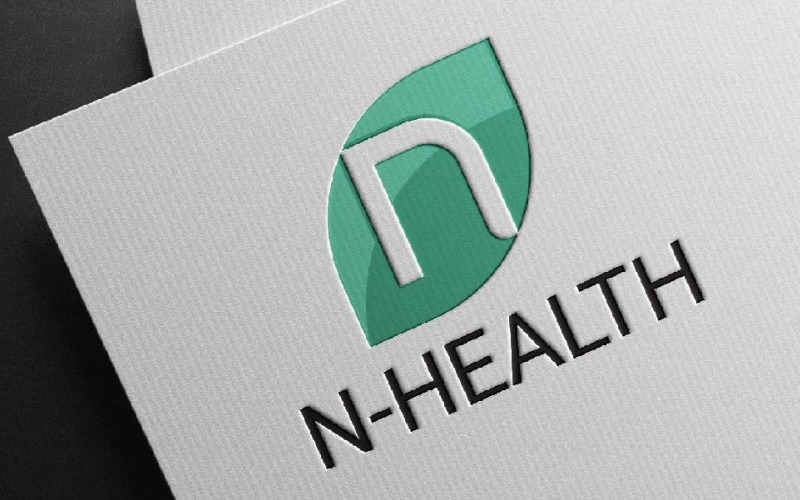 N Health Letter Negative Space Green Leaf Logo Template
