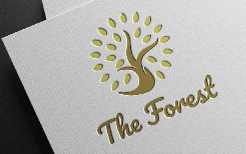 Natural Golden Tree Circle Shape Organic Business Logo Template