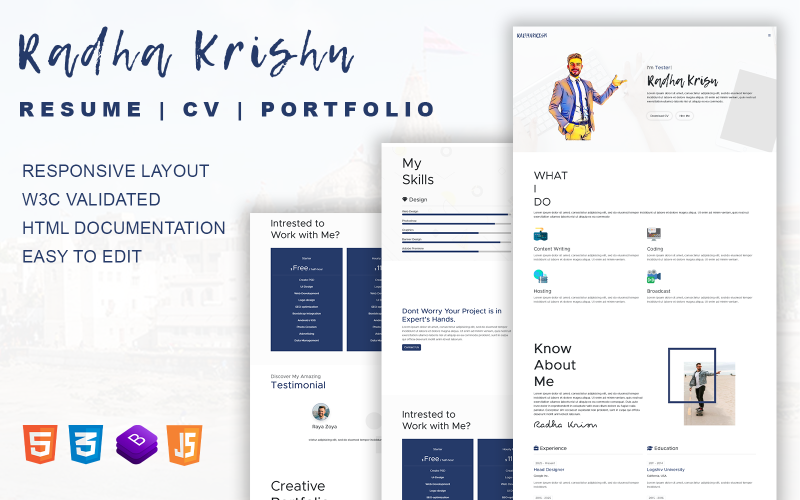 RadhaKrisn - Resume/CV One Page Bootstrap 5 Template Landing Page Template