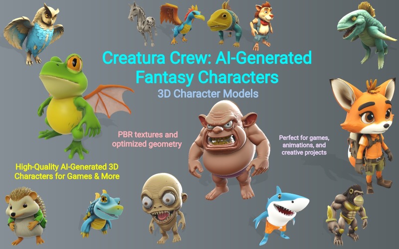Creatura Crew: AI-Generated Fantasy Characters 3D Model