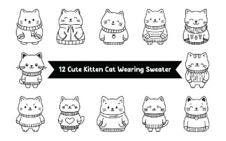 12 Cute Kitten Cat Character Wearing Sweater