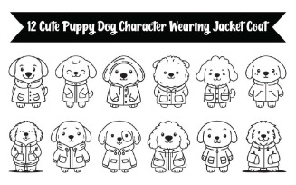 12 Cute Puppy Dog Character Wearing Jacket Coat