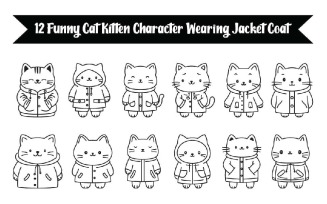 12 Funny Cat Kitten Character Wearing Jacket Coat
