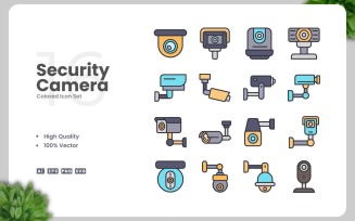 16 Security Camera Colored Icons Set