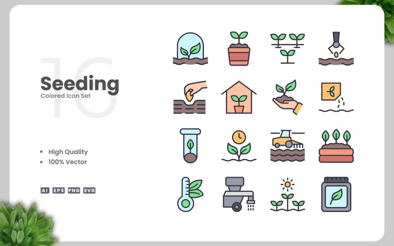 16 Seeding Colored Icons Set Icon Set