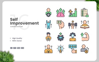 16 Self Improvement Colored Icons Set