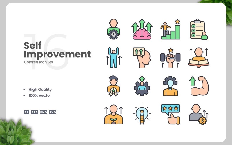 16 Self Improvement Colored Icons Set Icon Set