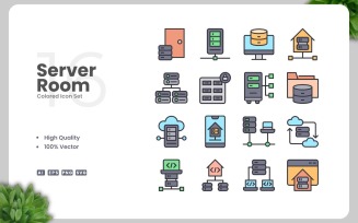 16 Server Room Colored Icons Set