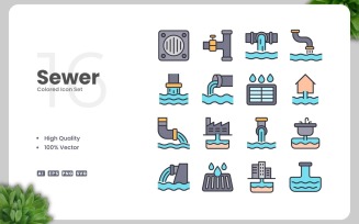 16 Sewer Colored Icons Set