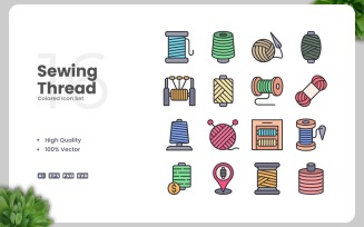 16 Sewing Thread Colored Icons Set